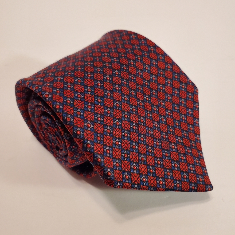 Fabio  Red Geometric Silk Tie